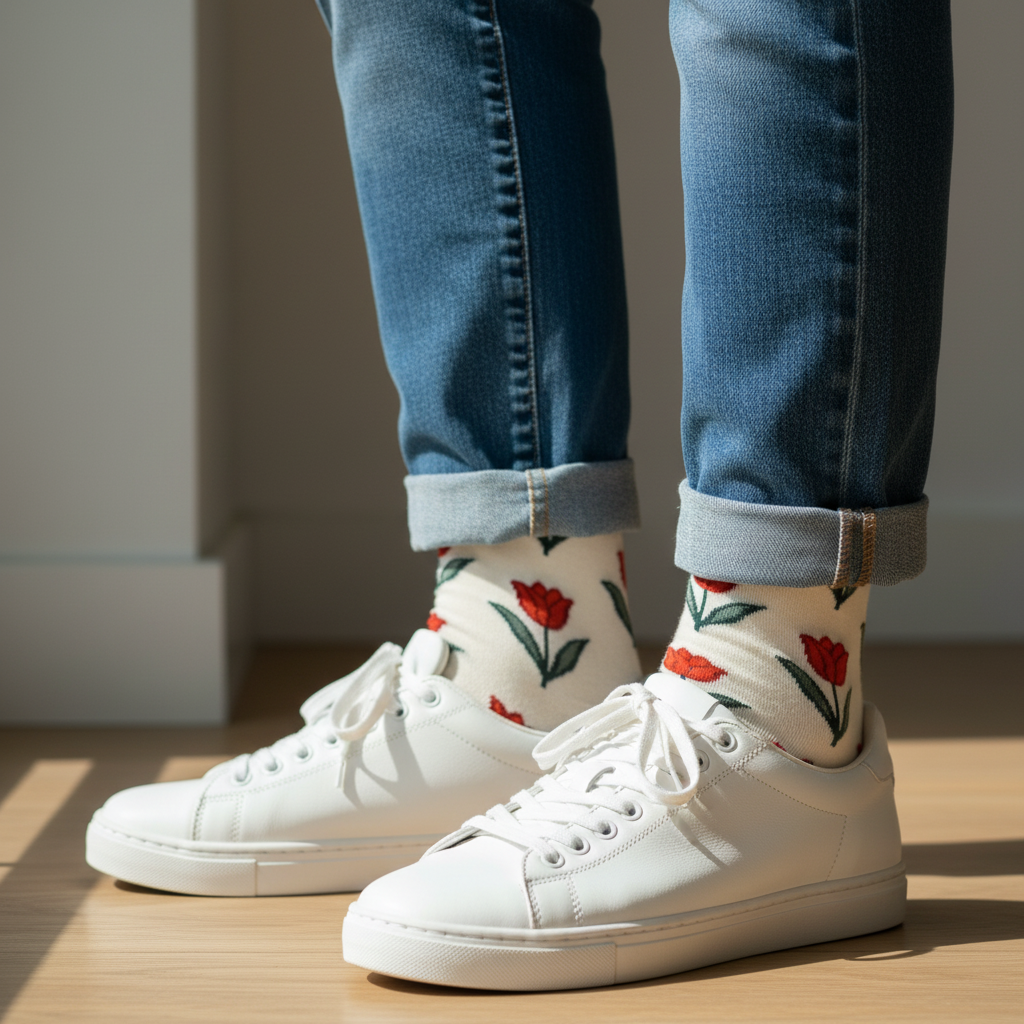 Damensocken mit stilvollem Blumenmuster